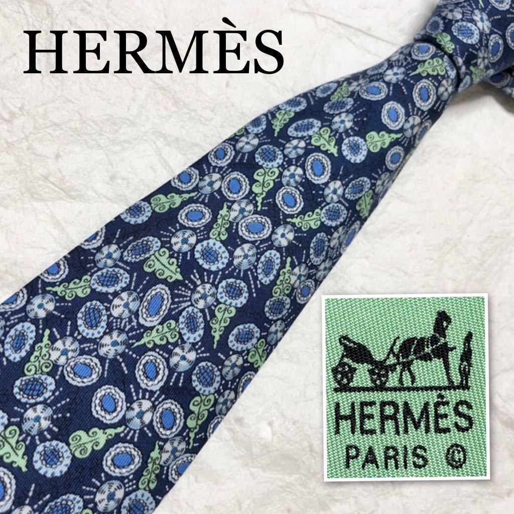 美品 HERMES エルメス ネクタイ 花柄 フラワー 宝石の花 総柄 美品 HERMES エルメス ネクタイ 花柄 フラワー 宝石の花 総柄