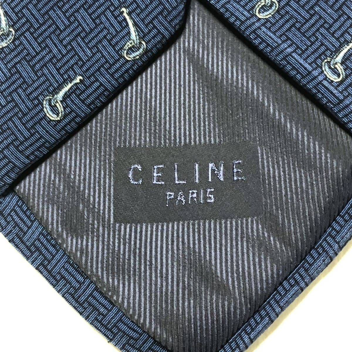 CELINE セリーヌ　ネクタイ　金具　編み込み　総柄　シルク100% スペイン製　ブルー_画像7