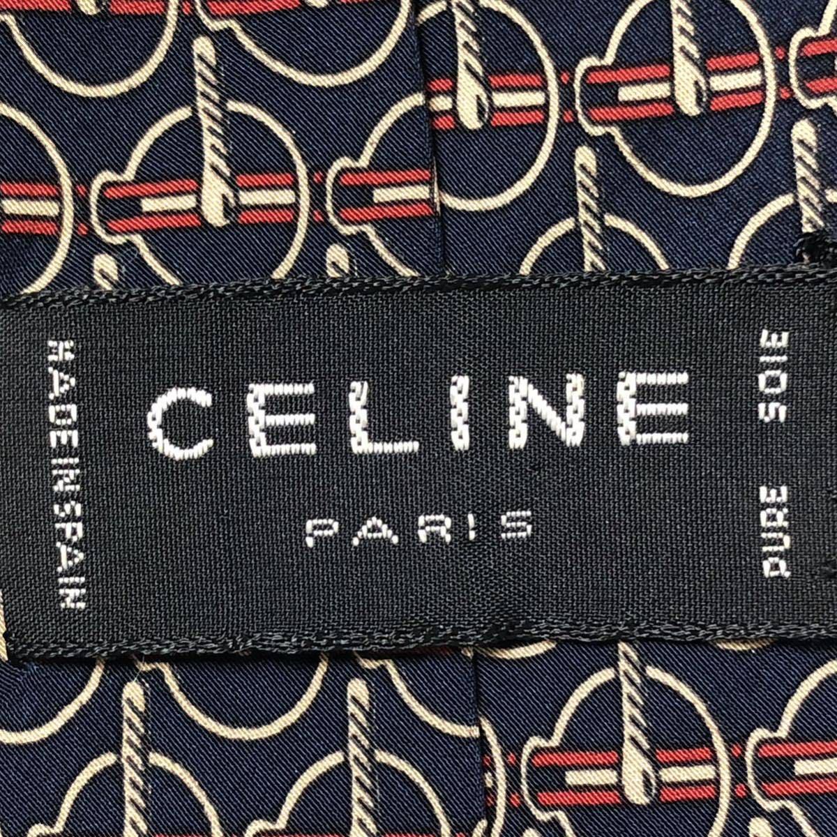CELINE セリーヌ ネクタイ 金具 紐 総柄 シルク100% スペイン製 CELINE セリーヌ ネクタイ 金具 紐 総柄 シルク100% スペイン製