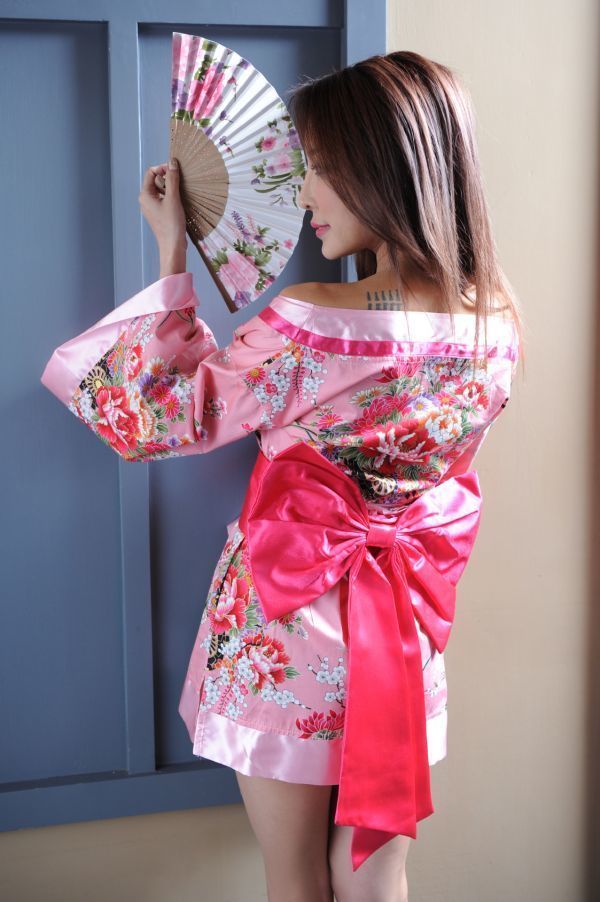 1852 pink kimono Japanese clothes ... flower .