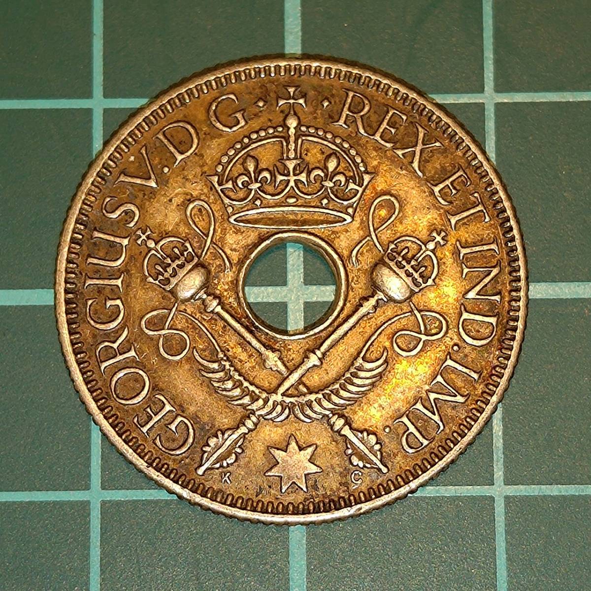 【1円スタート】オーストラリア信託統治領ニューギニア　1シリング銀貨　1935年　ジョージ5世 イギリス _画像1