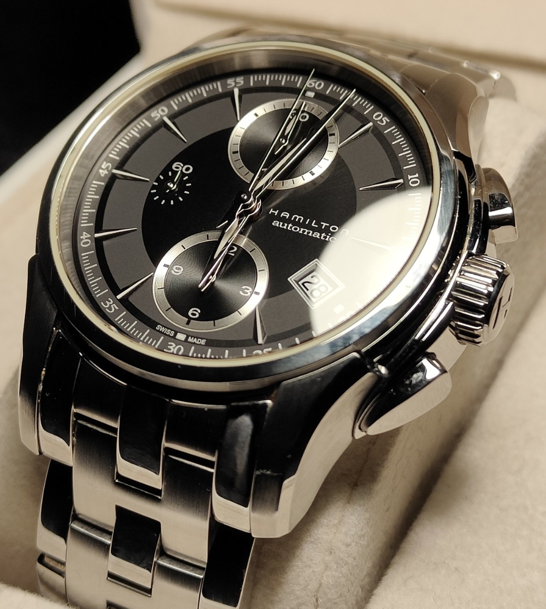 送料無料 2022年購入 定価25万 Hamilton Jazz Master auto CHRONO ハミルトン ジャズマスター オート クロノ カーキ khaki 腕時計 の画像1