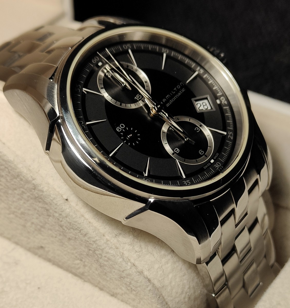 送料無料 2022年購入 定価25万 Hamilton Jazz Master auto CHRONO ハミルトン ジャズマスター オート クロノ カーキ khaki 腕時計 の画像4