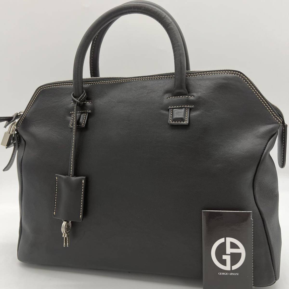 【極美品】GIORGIO ARMANI ジョルジオアルマーニ ハンドバッグ トートバッグ レザー A4収納 ブラック 黒 メンズ ビジネス ロゴ_画像1