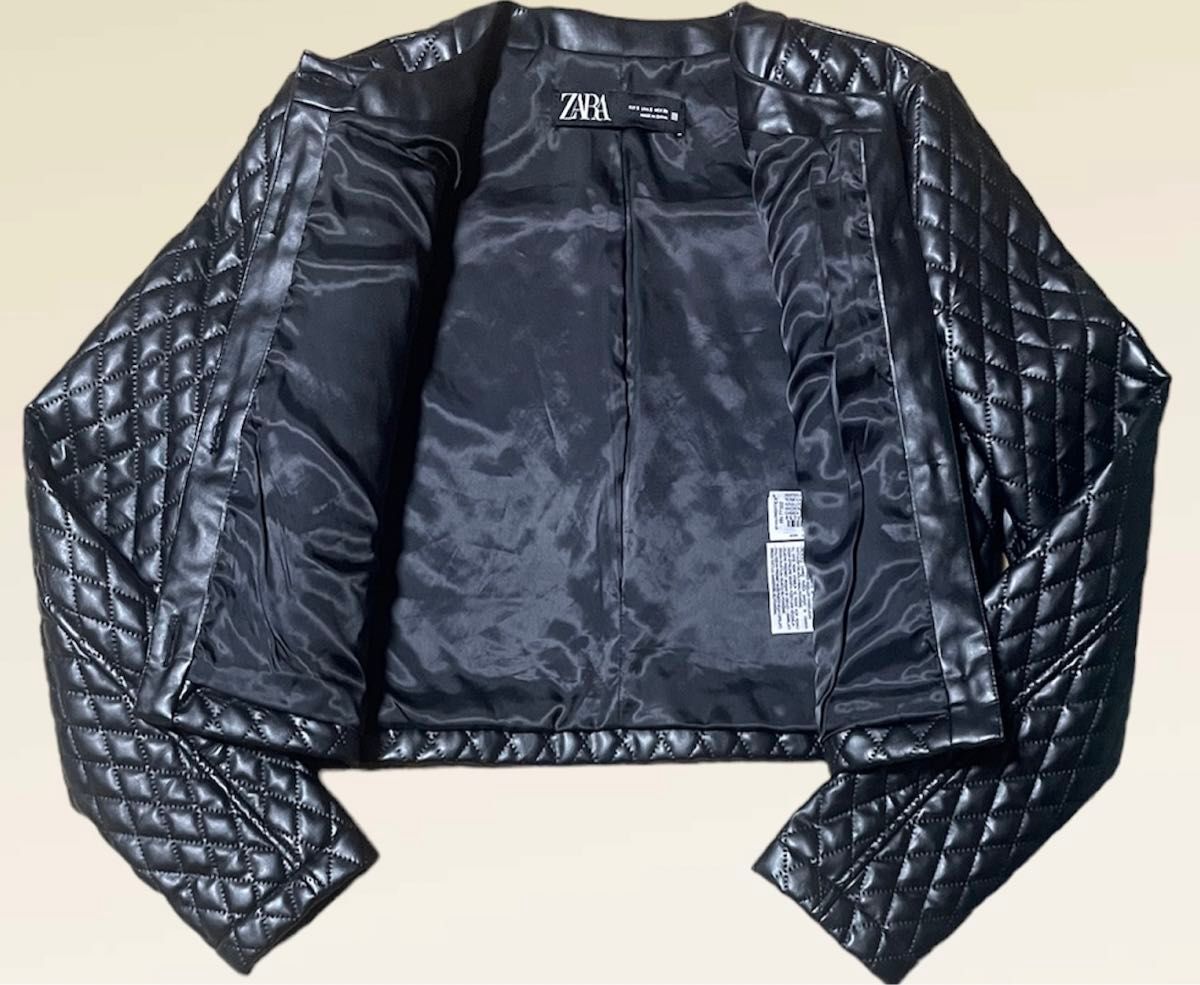 ZARA キルティング フェイクレザー ノーカラー ジャケット ZARA キルティング フェイクレザー ノーカラー ジャケット