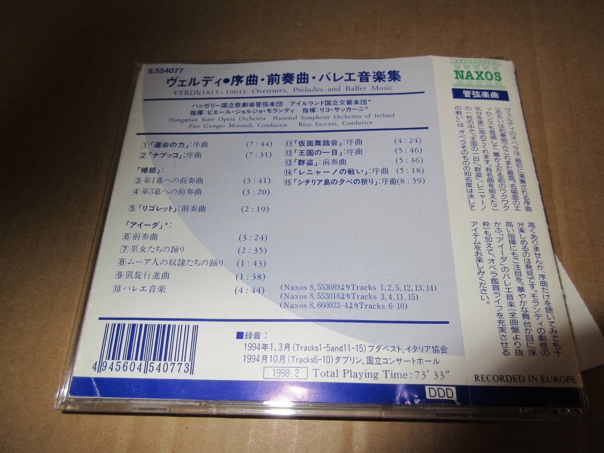 　【NAXOS帯分離】　ヴェルディ：序曲／前奏曲／バレエ音楽集（ハンガリー国立歌劇管／モランディ）　[1994年]　[27]_画像2