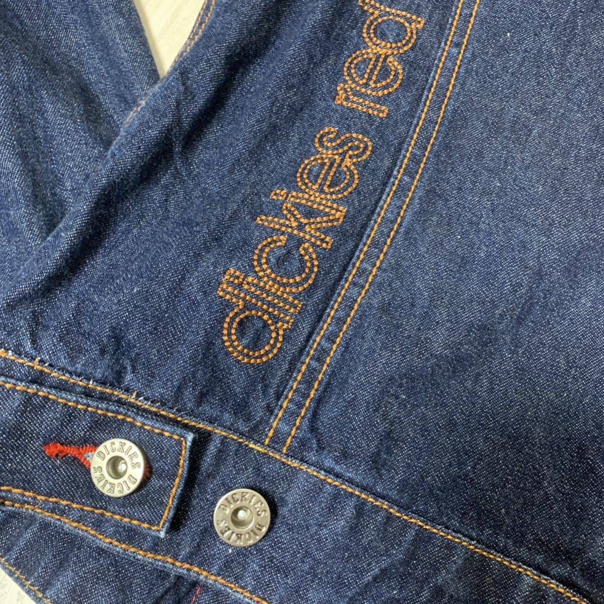 【USA製 濃紺 バック刺繍 希少】90s Dickies 3rd TYPE デニム ジャケット ディッキース サイズL Gジャン Levi's 70505 インディゴ リーバイ