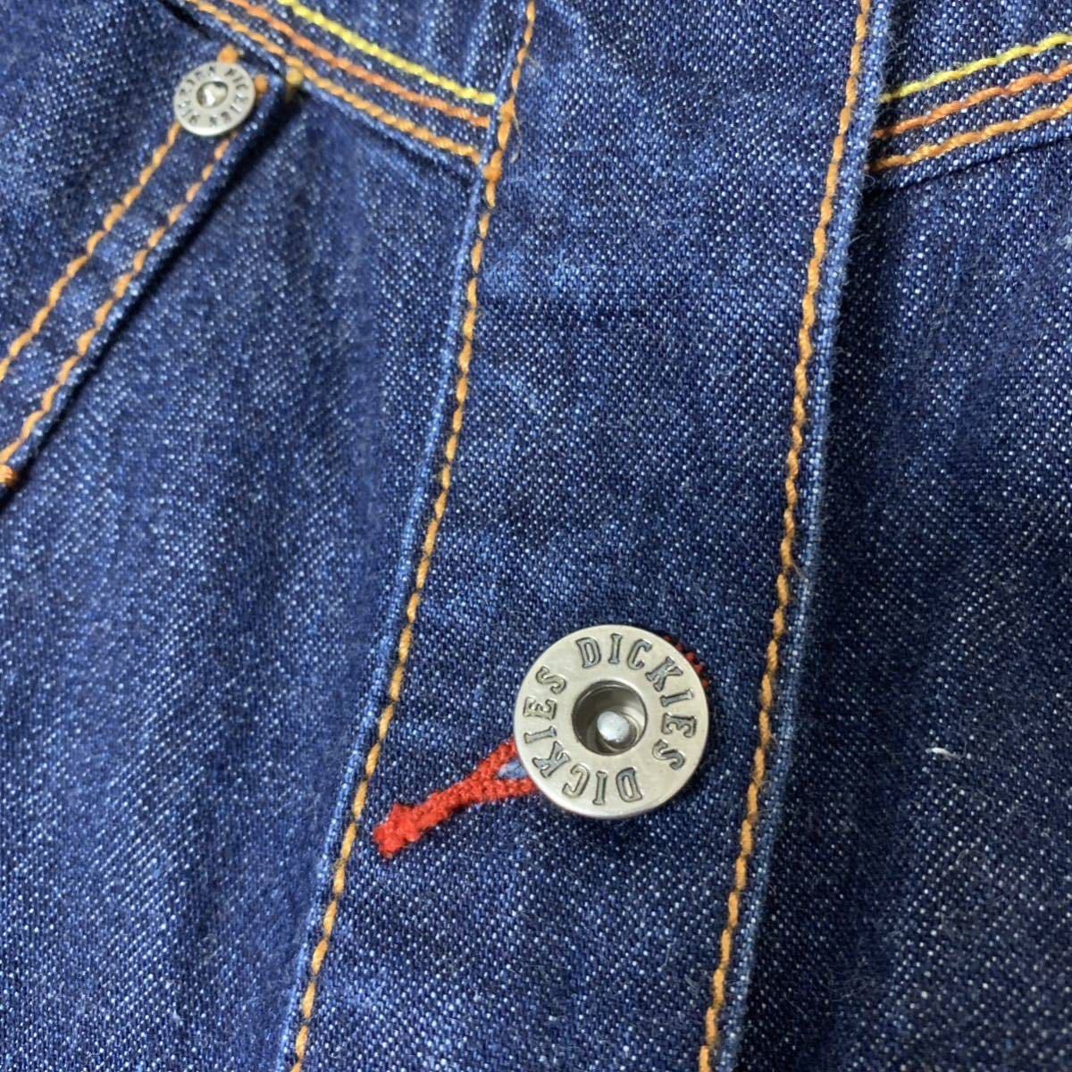 【USA製 濃紺 バック刺繍 希少】90s Dickies 3rd TYPE デニム ジャケット ディッキース サイズL Gジャン Levi's 70505 インディゴ リーバイ