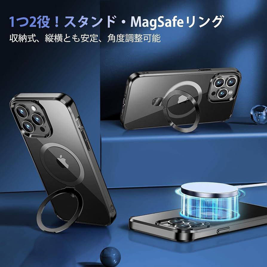 2313264☆ 【CD MagSafeリング・スタンド一体】iPhone12 Pro Max 用クリアケース[MagSafe対応・隠しスタンド] [本体の色・メッキバンパー]_画像2