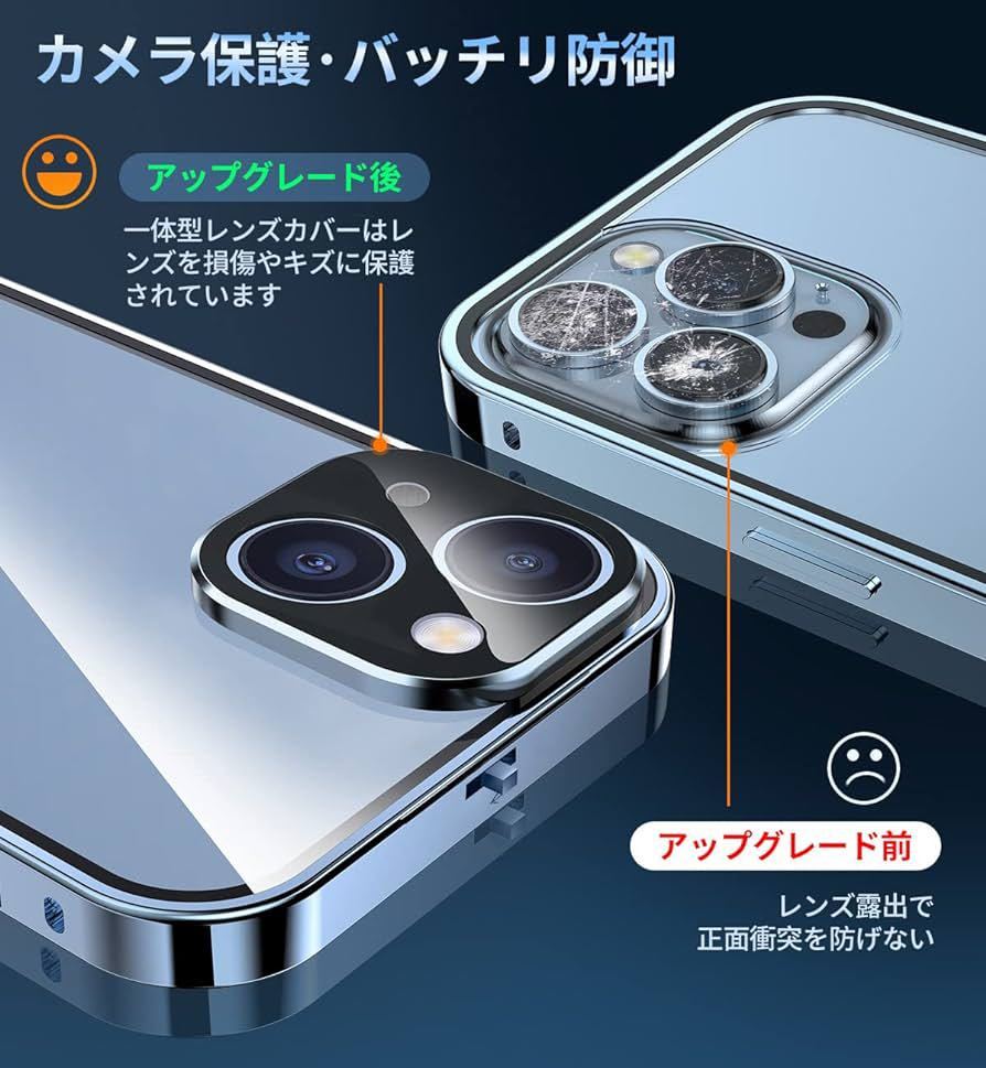 2307381☆ NIANGUO【ロック機能付き・自動ポップアップボタン】 iPhone13 用 ケース クリア 【両面強化ガラス】 9H硬度 一体型レンズ保護_画像4