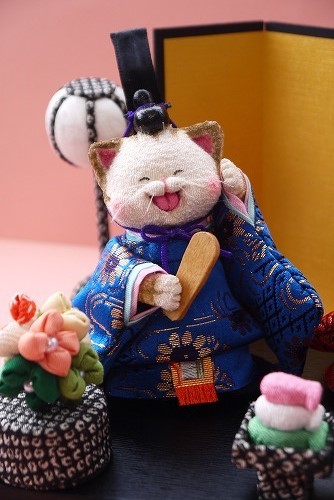 ハンドメイド　手作り　縮緬　ちりめん　古布　猫　お雛様　ひな祭り　★　ねこ雛10人飾り　～　男雛・女雛　～　★_画像2