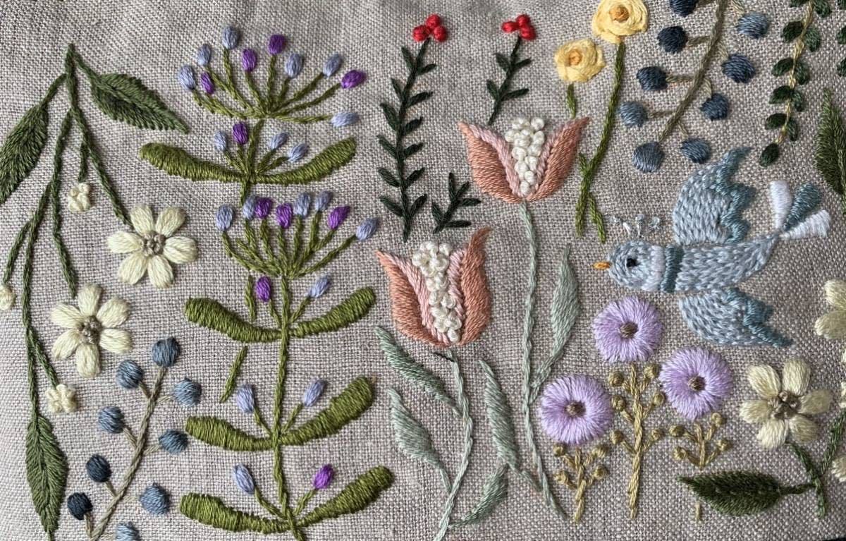 ★ハンドメイド・リネン・お花刺繍・ミニトートバッグ・2WAY_画像2