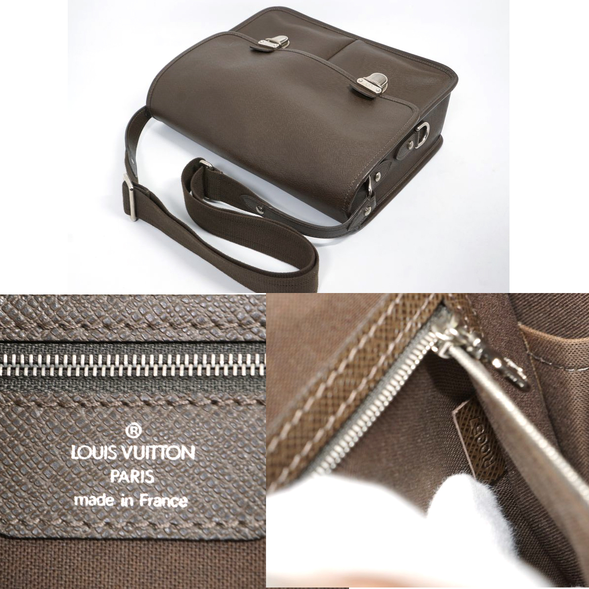 【極美品】Louis Vuitton タイガ アレクセイ ショルダーバッグ グリズリ 茶色 鞄 メッセンジャー TAIGA BAG メンズ レディース M32478_画像10