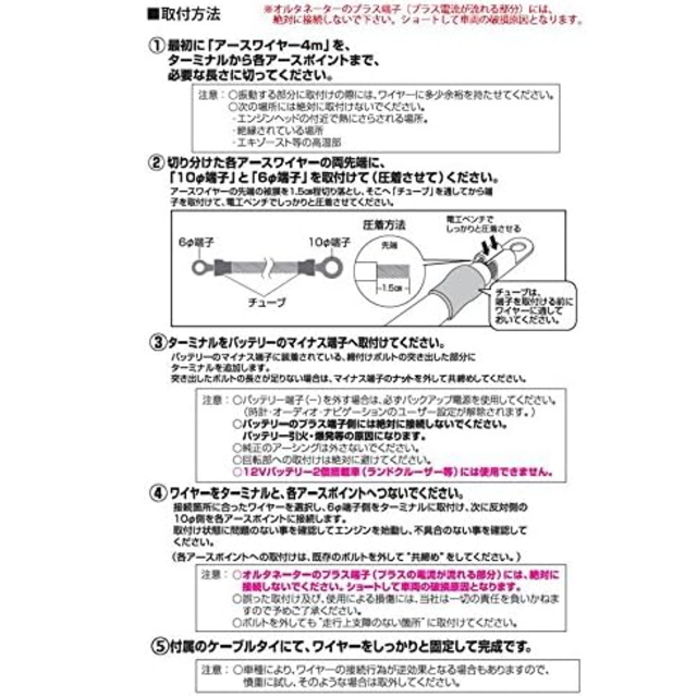 自由にカットアーシング4メートルのロングアース線で自由な長さにカットOK 汎用アースキット車の潜在能力を高めるアースキットブルーアース_画像9