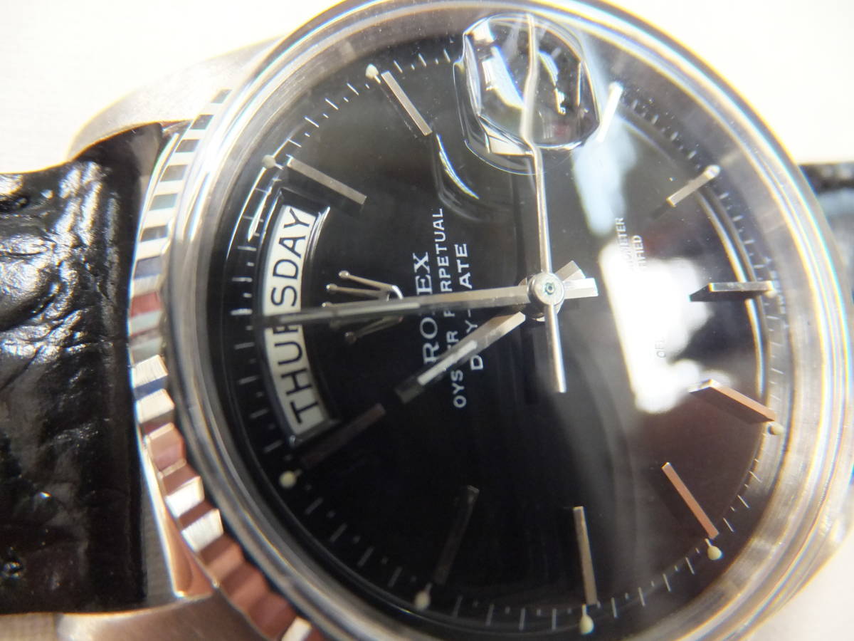 ROLEX　ロレックス　メンズ腕時計デイデイト金無垢　K18WG（アンティーク）　黒文字盤（リダン）　1803　24番台　2024年2月にOH済