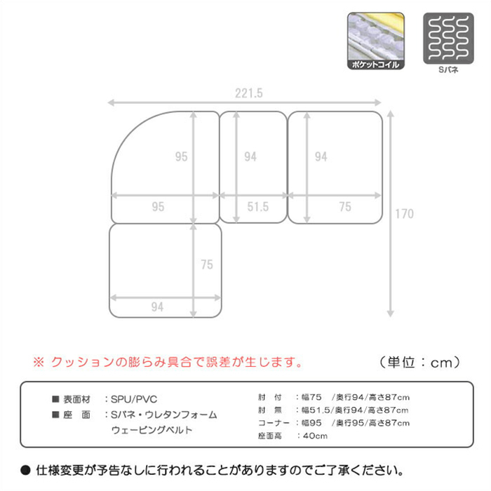 コーナーソファ4点セット ポケットコイル 合皮 L字 L型 リビングソファ ハイバック ブラック_画像5