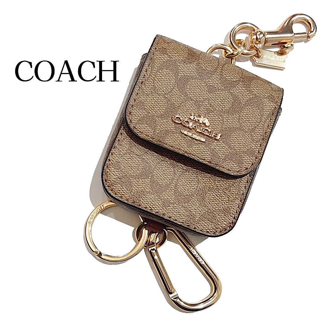 [ beautiful goods ]COACH Coach signature bag charm charm Mini pouch key ring key holder khaki C5698 [ free shipping ]