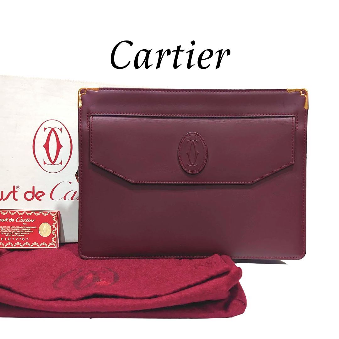 【美品】Cartier カルティエ マストライン クラッチバッグ セカンドバッグ ポーチ レザー ボルドー ヴィンテージ 【送料無料】