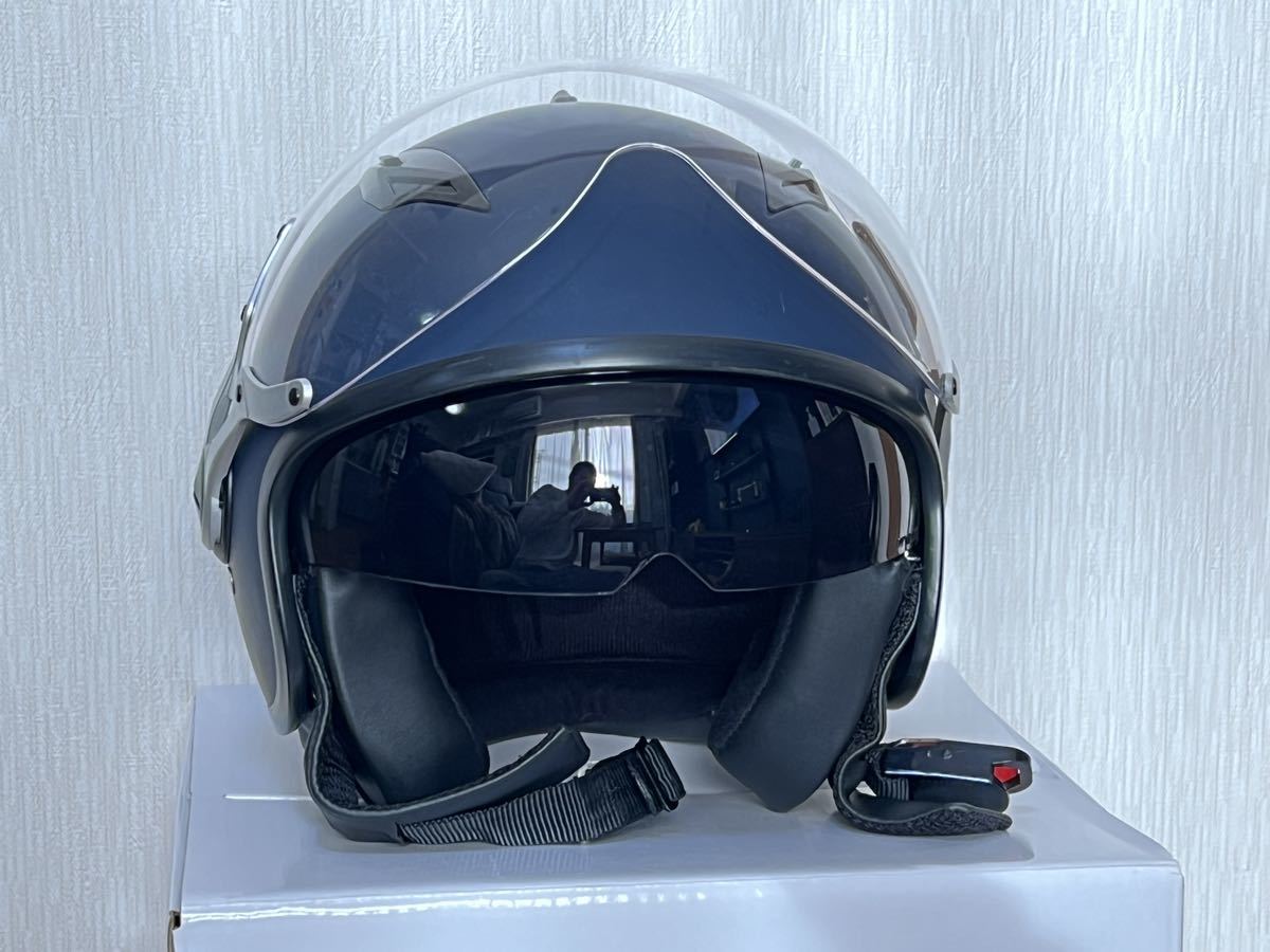 ◆バイク ヘルメット ジェットヘルメット インナーシールド 美品 シールド付き◆パイロットヘルメット　ダブルシールド Mサイズ 57-58cm_画像6