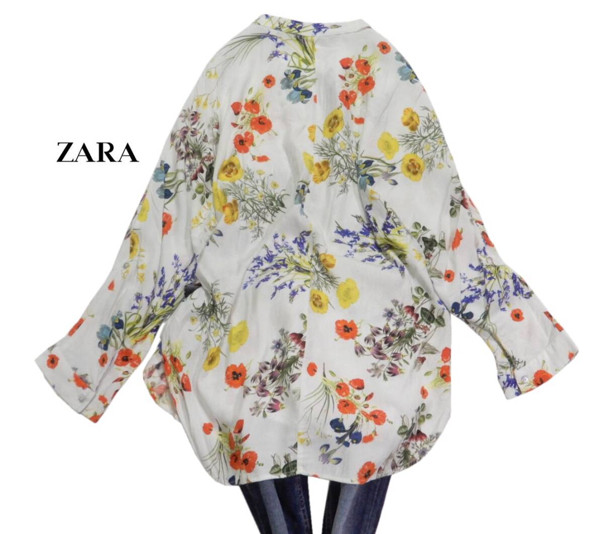 ザラ ZARA WOMAN 大人可愛い☆ 花柄 フラワープリント 前後差 プルオーバーシャツブラウス XSの画像2