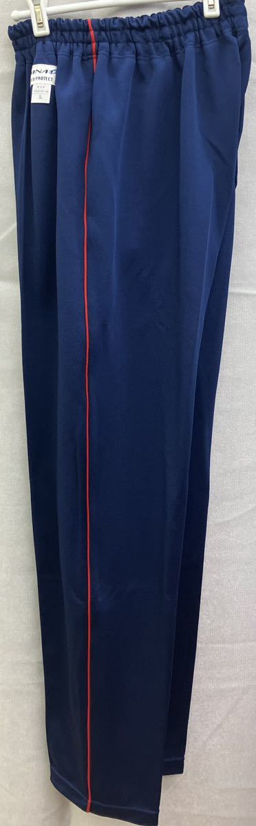 L 日本製 体操着 ジャージ ロング ボトム ミナト商事 ネイビー 赤 ライン 長ズボン スポーツ ウェア 未使用の画像7