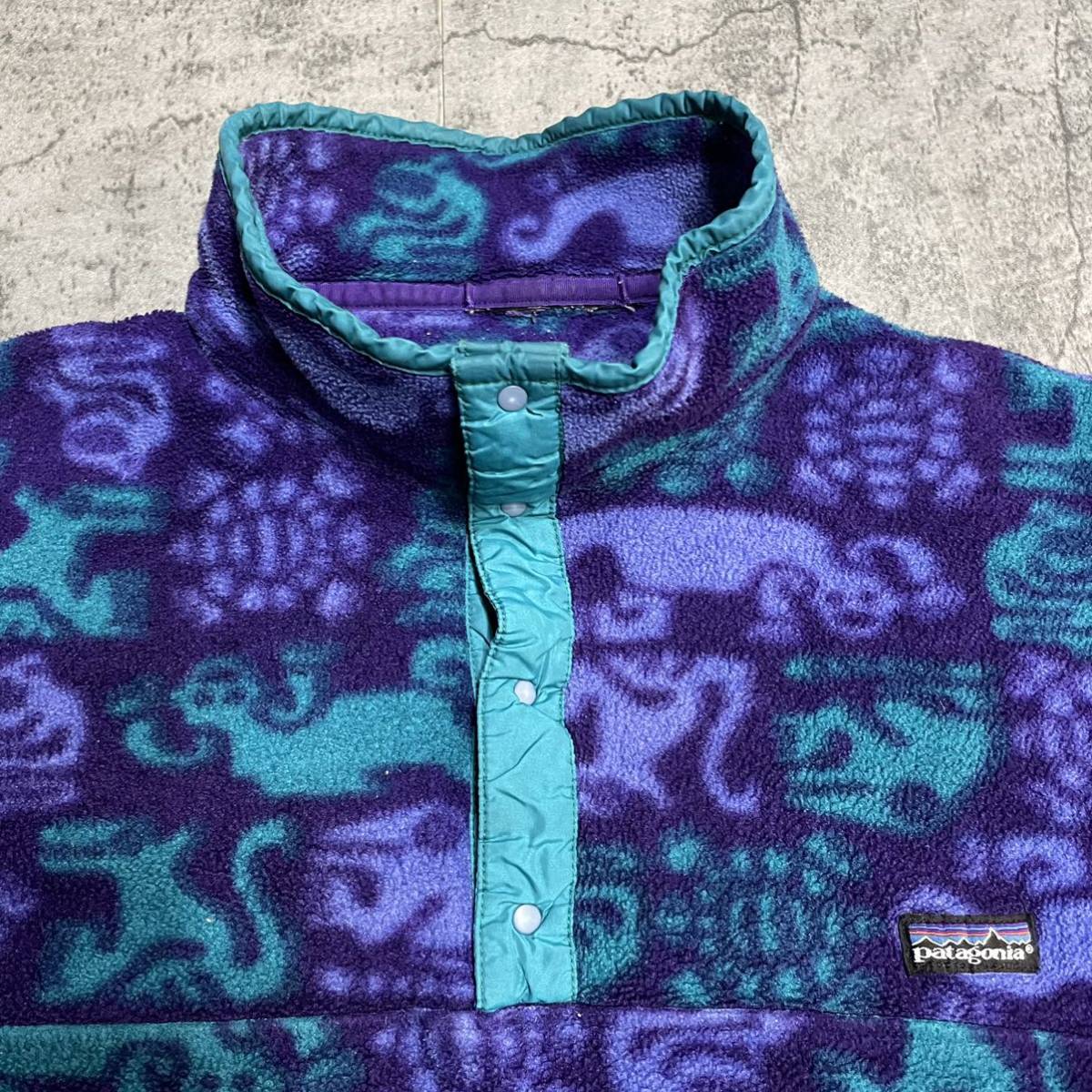 超希少 クリーチャー 90s アメリカ製 ビンテージ Patagonia パタゴニア シンチラスナップT USA プルオーバー フリース ブラック 黒