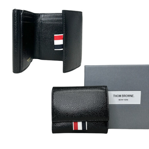 新品 Thom Browne ペブルグレインレザー コンパクト ウォレット 財布 ブラック トムブラウン