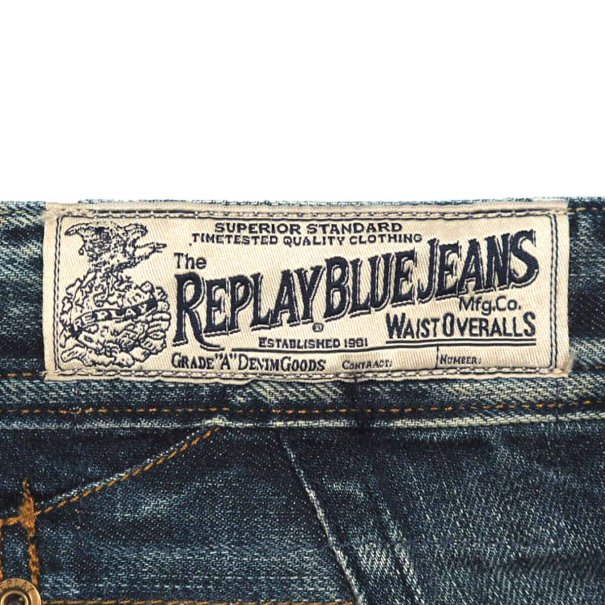 ★チュニジア製　REPLAY　BLUE JEANS　 ★W 29 　イタリアンデニム　クラッシュ加工　　リプレイ　　サスペンダーボタン メンズ