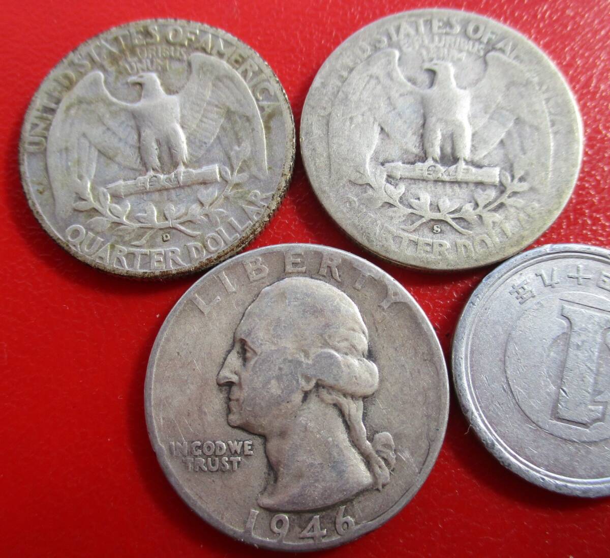 USA★25￠銀貨★３枚★1946年pDS★ワシントンの横顔★.900銀★ASW= 16.5g_画像1