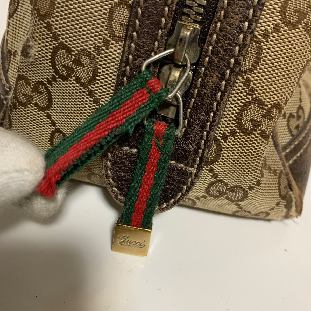 GUCCI グッチ GGキャンバス シェリーライン リボン　ハンドバッグ　ブラウン _画像9