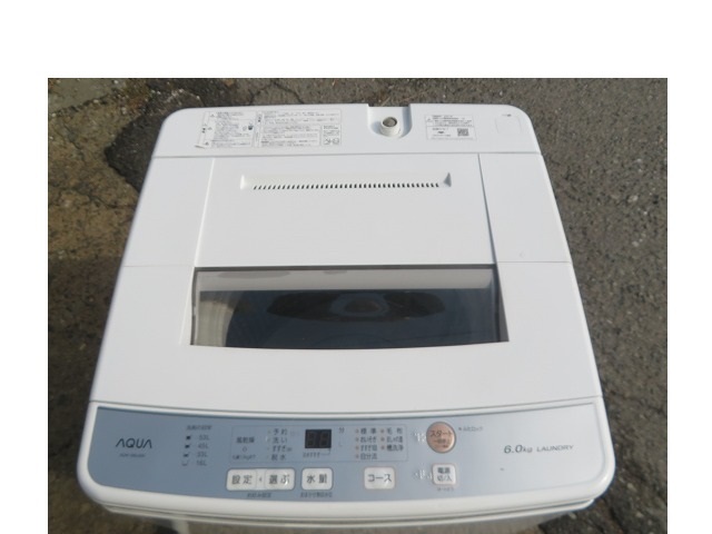 B☆アクア AQW-S60J（W)　6.0Kg　全自動電気洗濯機　2021年製 ◎動作確認済　引取　大阪和泉市_画像2