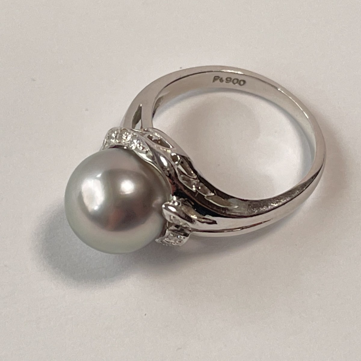 Pt900　パール　10ｍｍ　ダイヤモンド0.12ct　リング　指輪　＃11　11号　真珠　グレーカラー
