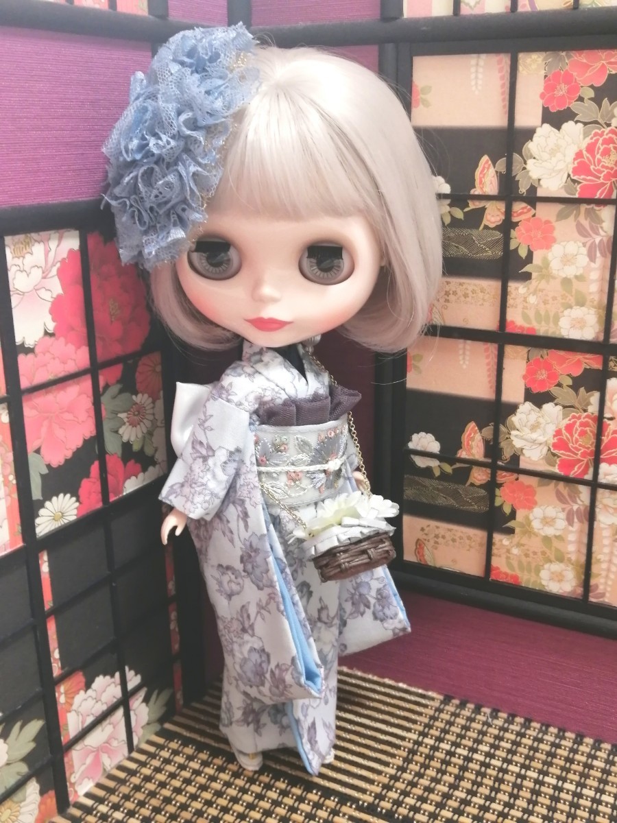 【夢人夜呉服店】ブライス Blythe 着物 ネオブライス リカちゃん アウトフィット リカちゃんにも　レースの花びらボンネットのお着物セット_画像4