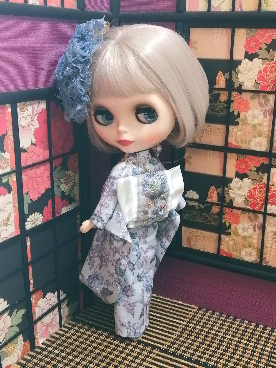 【夢人夜呉服店】ブライス Blythe 着物 ネオブライス リカちゃん アウトフィット リカちゃんにも　レースの花びらボンネットのお着物セット_画像6