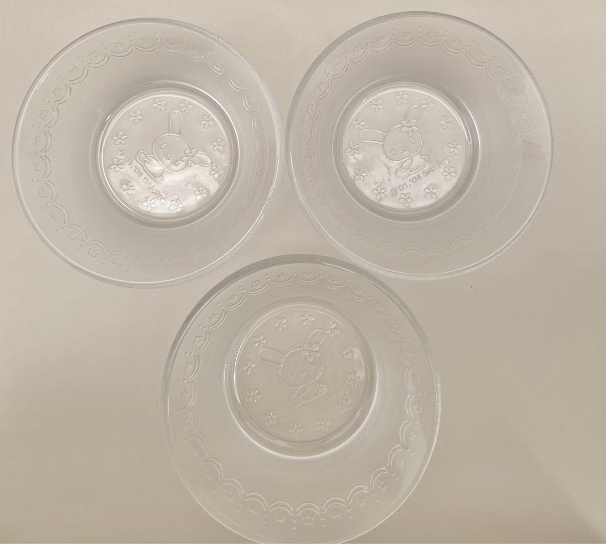 【平成レトロ】ウサハナ　ガラス小鉢　3個セット　サンリオ　Sanrio 当時品