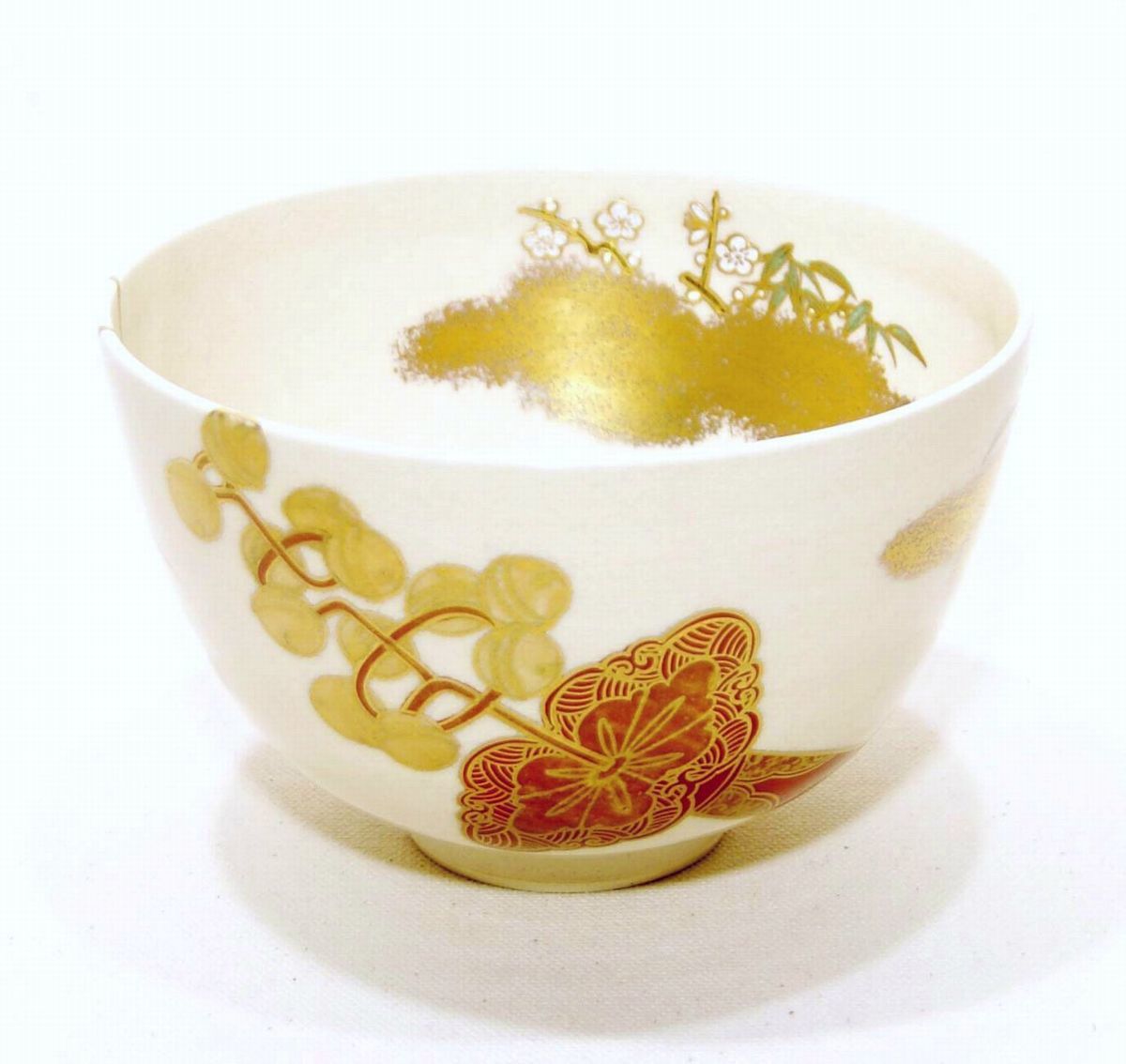 杉田祥平 「色絵神楽鈴画 茶碗」 共箱 清閑寺窯 茶道具
