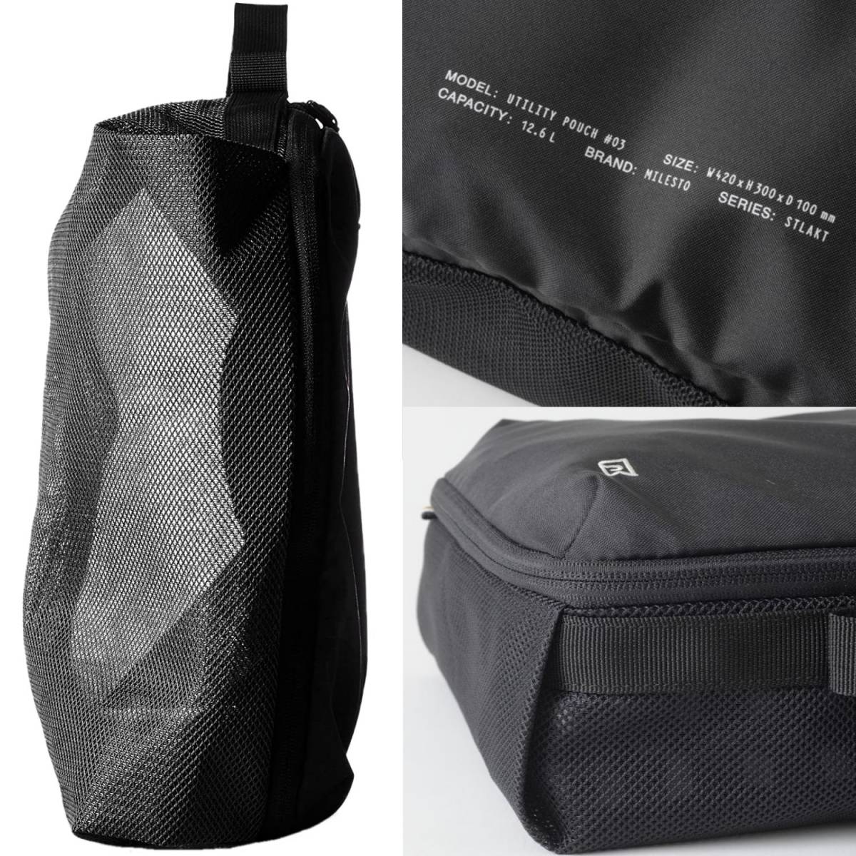  nationwide free shipping mi rest MILESTO utility high capacity 12.6L pouch 03 MLS386 black business travel suit jacket storage 