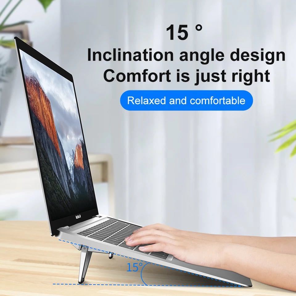  laptop PC stand compact folding light weight sticking aluminium small size .. cooling efficiency . new goods free shipping anonymity delivery 