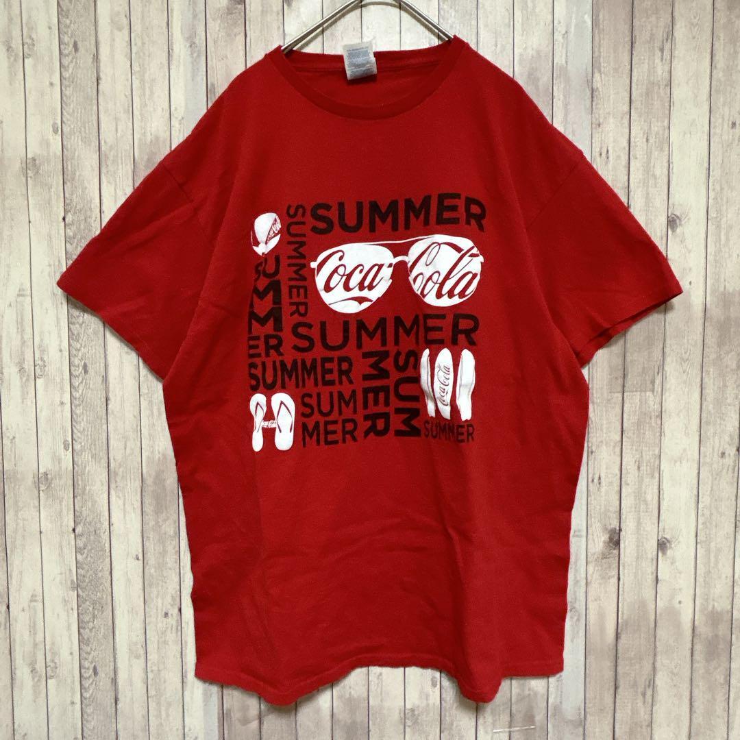 Coca Cola コカコーラ SUMMER ロゴ Tシャツ 半袖 輸入品 春服 夏服 海外古着 企業 会社 センターロゴ バイカラー ドリンク 炭酸飲料