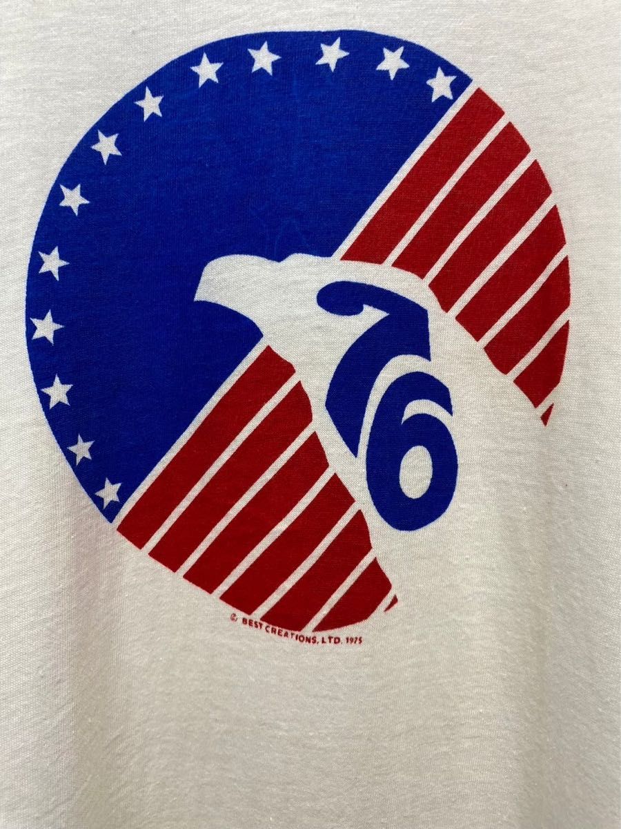 美品 70s vintage チャンピオン バータグ　Tシャツ　ホワイト トリコロール　TS083