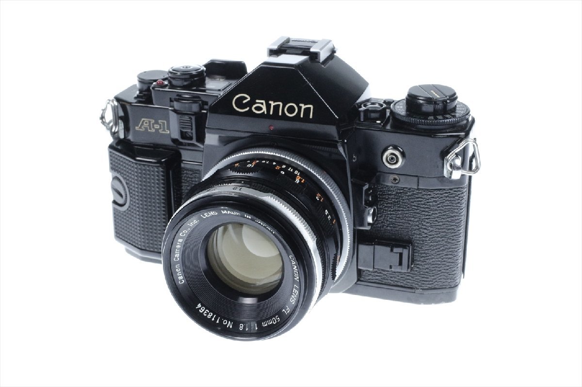 キャノン CANON A-1ブラック + LENS FL 50mm 1:1.8 レンズ 一眼レフ フィルムカメラ A1 モータードライブ MA ジャンク 3453kcz_画像2