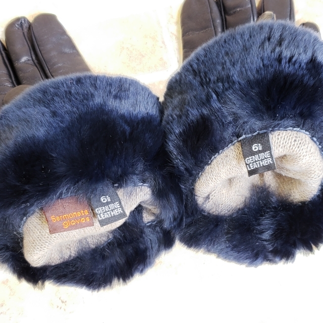  beautiful goods selection mone-ta glove s leather glove gloves fur 6.5 Italy made navy Sermoneta Gloves