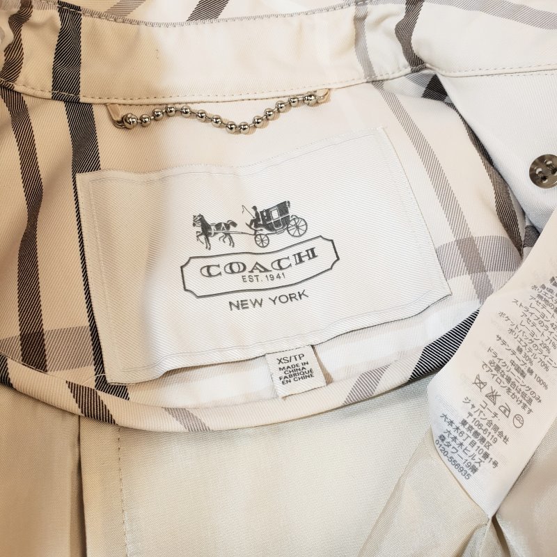 美品 コーチ coach トレンチコート チェック柄 XS ハーフ丈 オフ ...