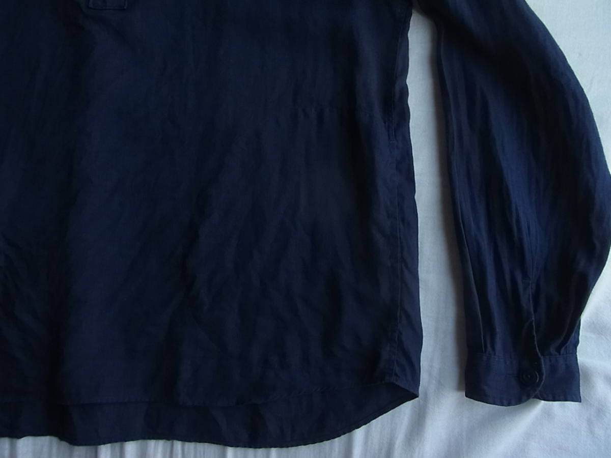 DANTON ダントン　リネン100% プルオーバー　ラウンドカラーシャツ　サイズ 42 日本製　ネイビー_画像7