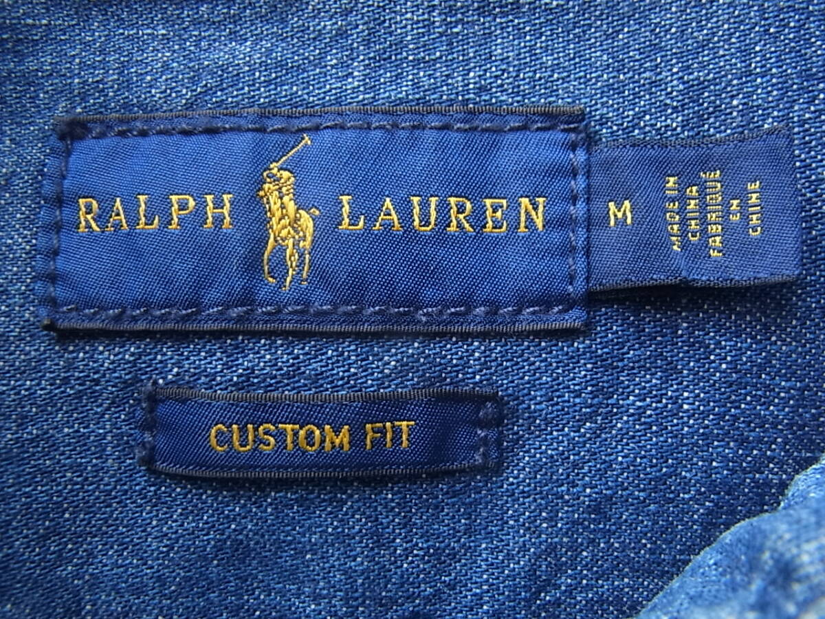 RALPH LAUREN ラルフローレン デニム素材　ユーズド加工　ボタンダウンシャツ　サイズ M SLIM FIT_画像7