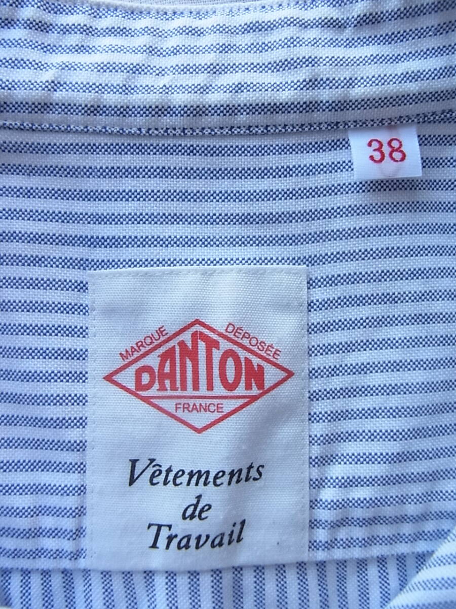 DANTON ダントン コットンオックス素材 ストライプ柄 バンドカラーシャツ サイズ 38 日本製 薄く汚れ有りの画像5