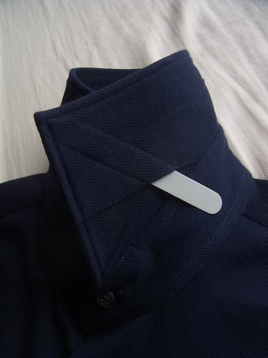 ORIAN オリアン コットン鹿の子素材　ホリゾンタルカラーシャツ　サイズ S MADE IN ITALY ダークネイビー_画像6