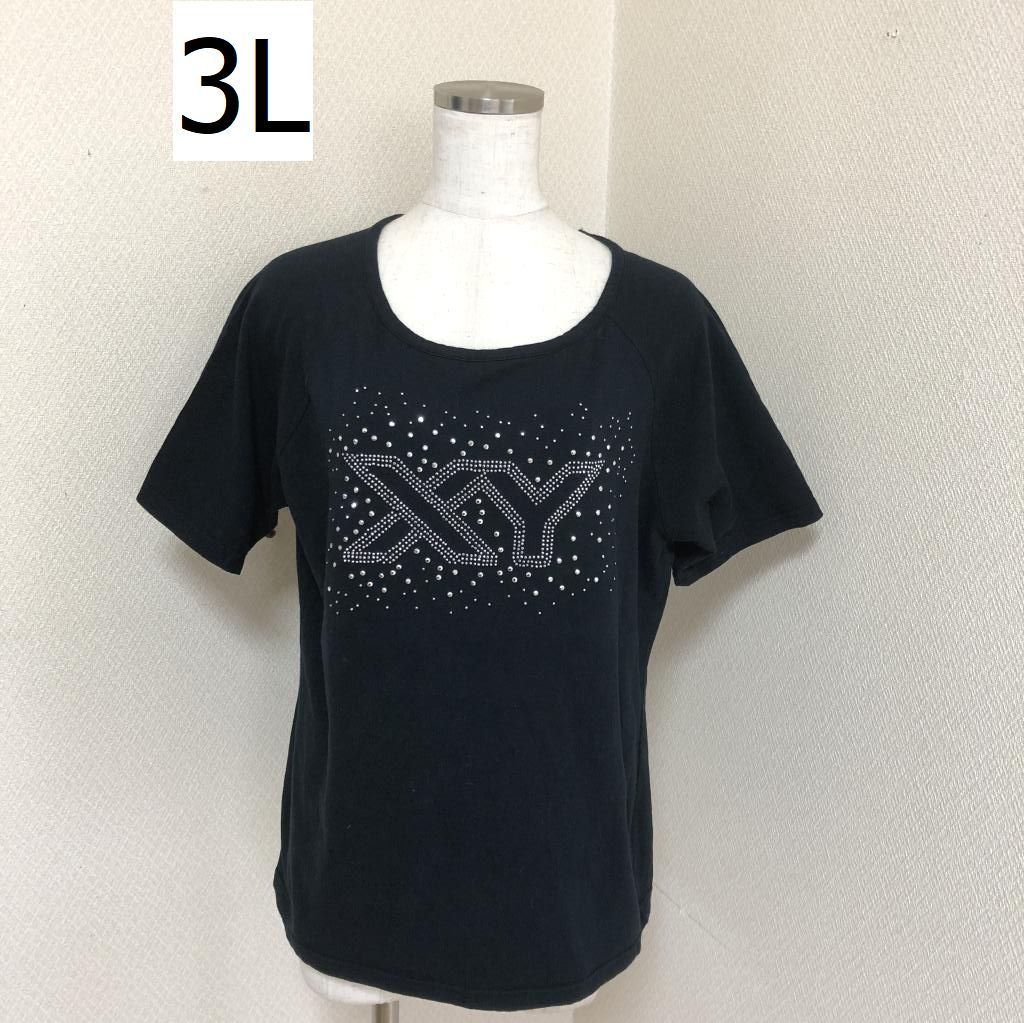 40代 50代 大きいサイズ K'S CLUB ビジュー付き 半袖 Tシャツ カットソー 3L 黒_画像1