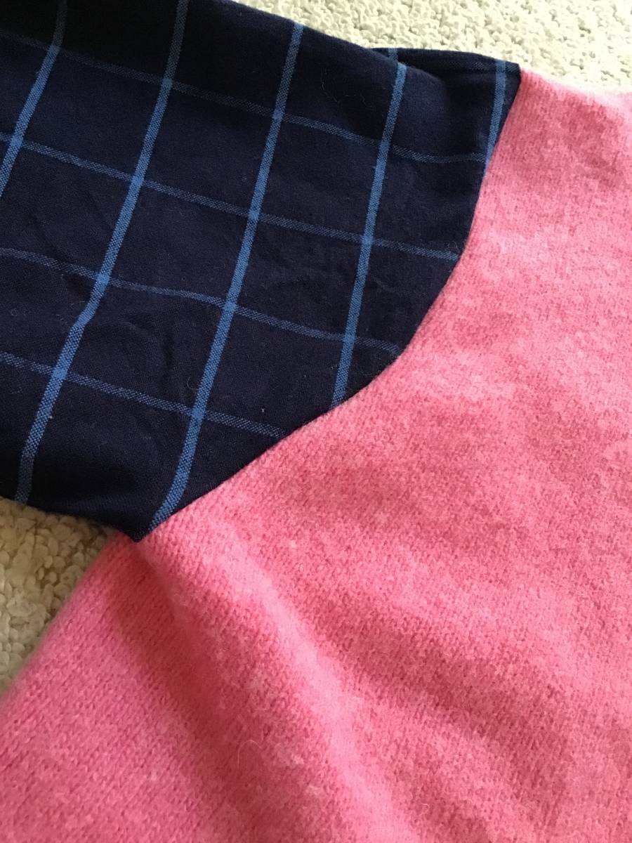  ручная работа переделка необычность материалы переключатель вязаный блуза розовый вязаный + темно-синий блуза M