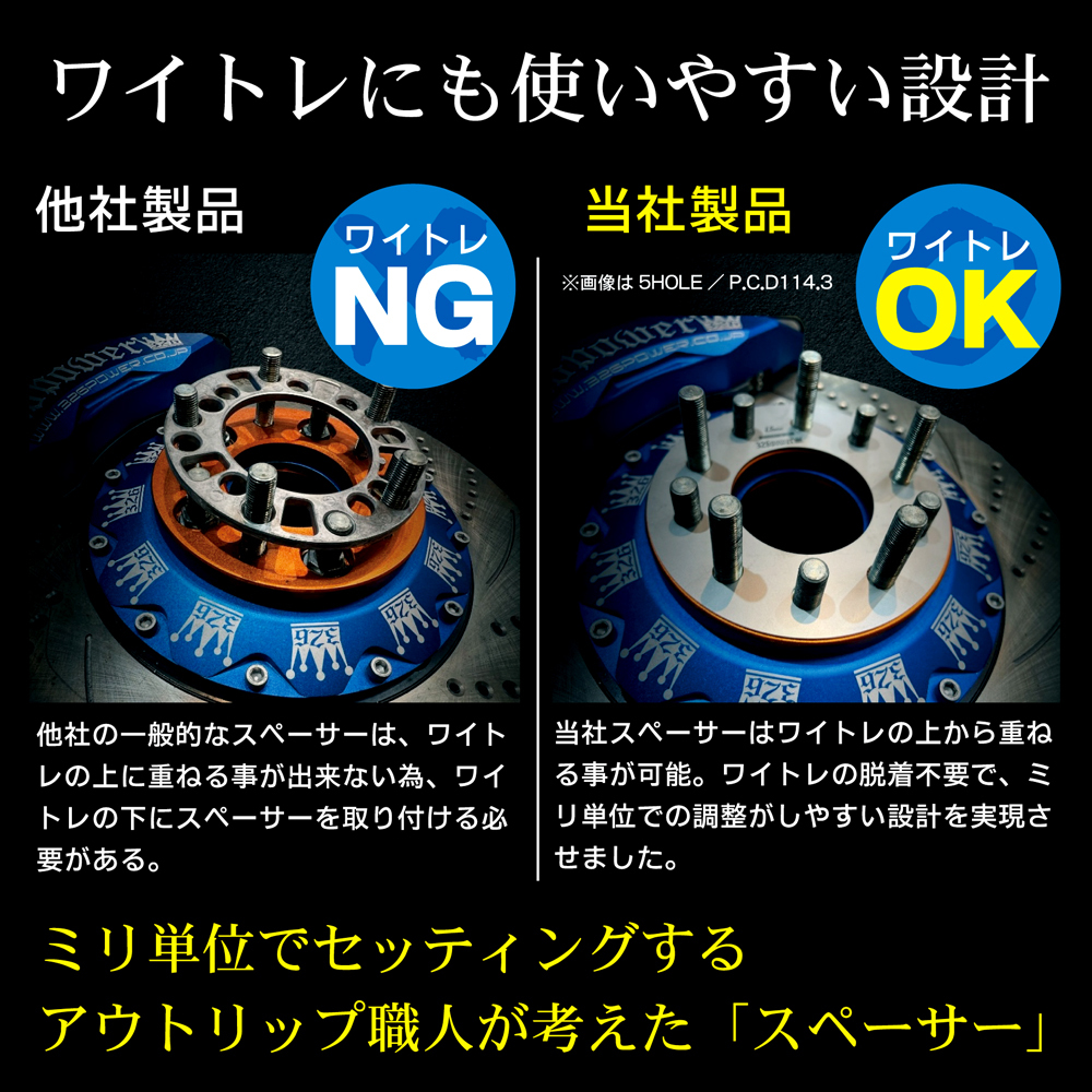 【ツラ職人!!2.5ｍｍスペーサー】326POWER 5穴 PCD120 M14 厚み2.5ｍｍ 2枚セット ホイール ワイトレ ベンツ BMW レクサス ツライチ 2_画像4